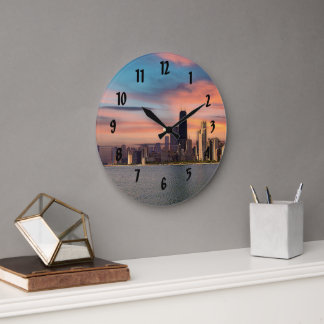 Deep Sunset Chicago Large Clock
