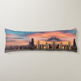 Deep Sunset over Chicago Body Pillow