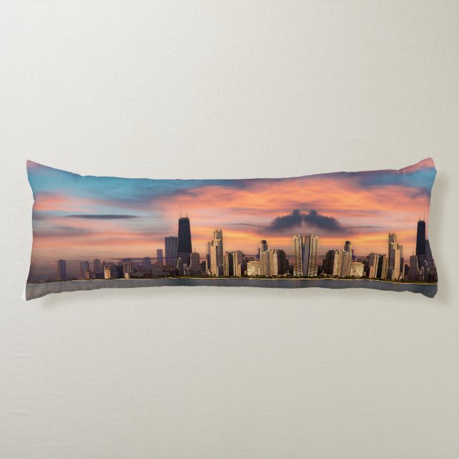Deep Sunset over Chicago  Body Pillow (Front)