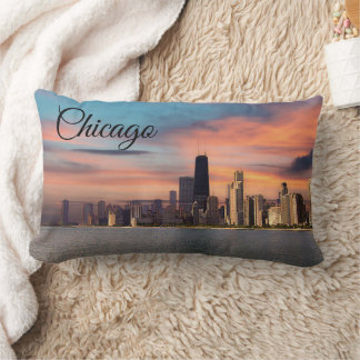 Deep Sunset over Chicago Lumbar Pillow