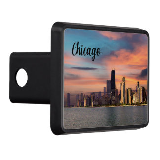 Deep Sunset Over Chicago Trailer Hitch Cover