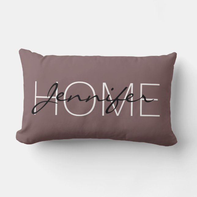 Deep Taupe colour home monogram Lumbar Pillow (Front)