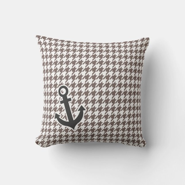 Deep Taupe Houndstooth; Anchor Throw Pillow (Front)