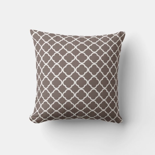 Deep Taupe Quatrefoil Throw Pillow (Front)