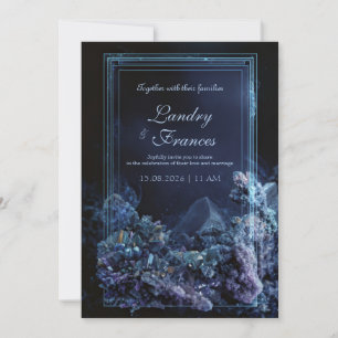 Deep Teal Amethyst Crystal Neon Frame Wedding Invitation