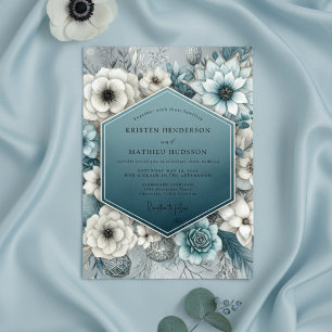 Deep Teal Bloom Romance Wedding Invitation