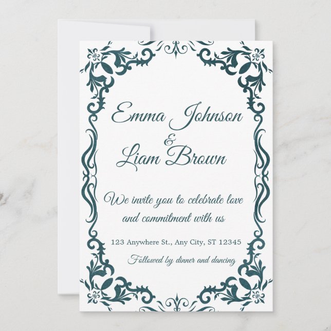 Deep Teal Blue Talavera Mexican Wedding Invitation (Front)