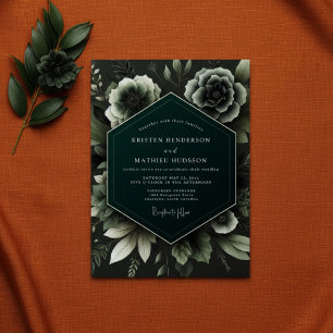 Deep Teal Botanical Enchantment Wedding Invitation