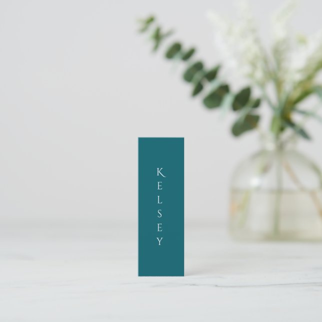 Deep Teal Customizable Photo Mini Business Card (Standing Front)