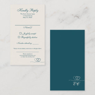 Deep Teal Elegant Calligraphy Wedding RSVP Card