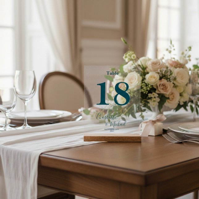 Deep Teal Elegant Wedding Table Number (Créateur téléchargé)