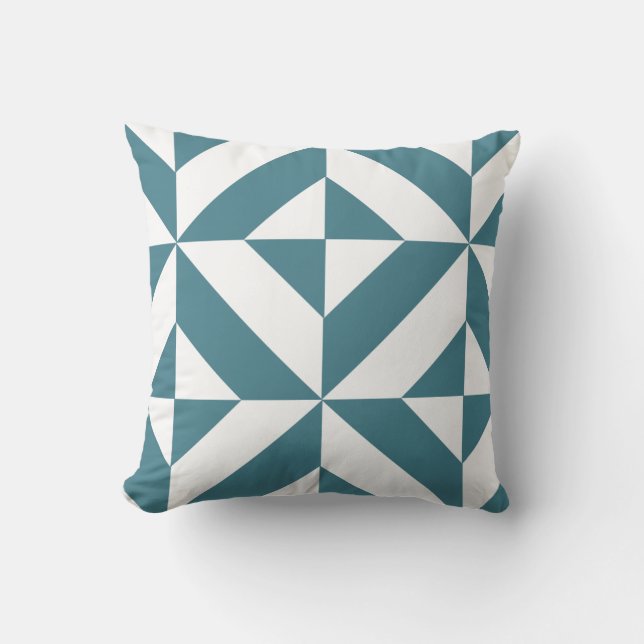 Deep Teal Geometric Deco Cube Pattern Throw Pillow (Front)