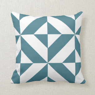 Deep Teal Geometric Deco Cube Pattern Throw Pillow