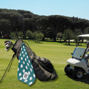 Deep Teal Golf Ball Pattern Monogram Personalized Golf Towel