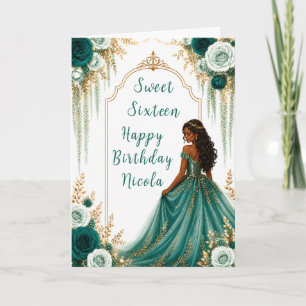 Deep Teal Green Floral Sweet Sixteen Party Card