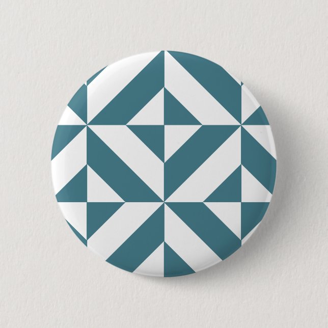 Deep Teal Green Geometric Deco Cube Pattern 2 Inch Round Button (Front)