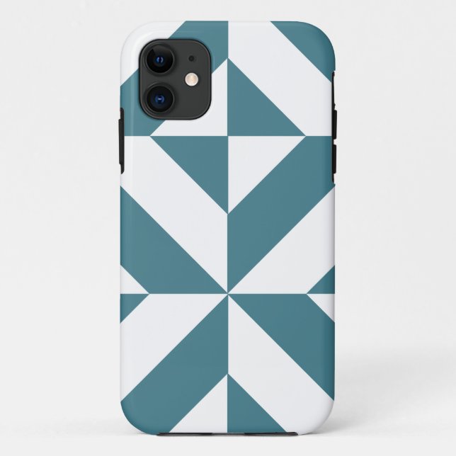 Deep Teal Green Geometric Deco Cube Pattern Case-Mate iPhone Case (Back)