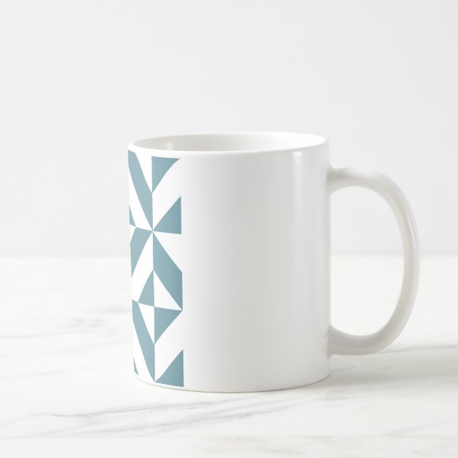 Deep Teal Green Geometric Deco Cube Pattern Coffee Mug (Right)