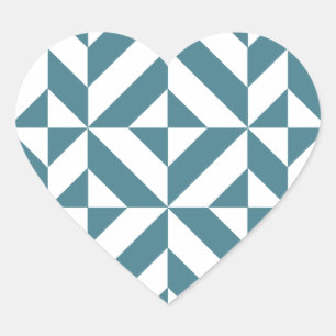 Deep Teal Green Geometric Deco Cube Pattern Heart Sticker