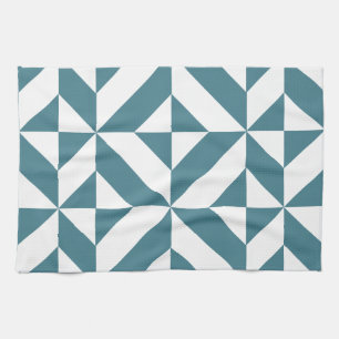 Deep Teal Green Geometric Deco Cube Pattern Kitchen Towel