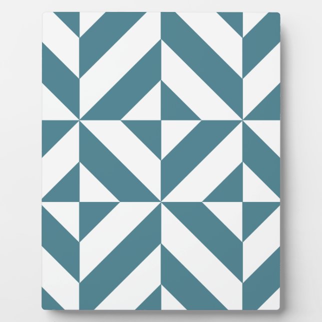 Deep Teal Green Geometric Deco Cube Pattern Plaque (Front)