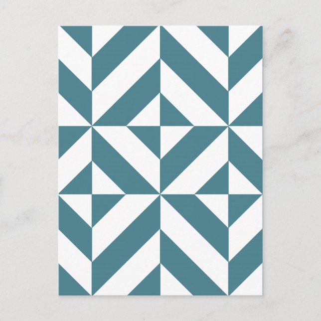Deep Teal Green Geometric Deco Cube Pattern Postcard (Front)
