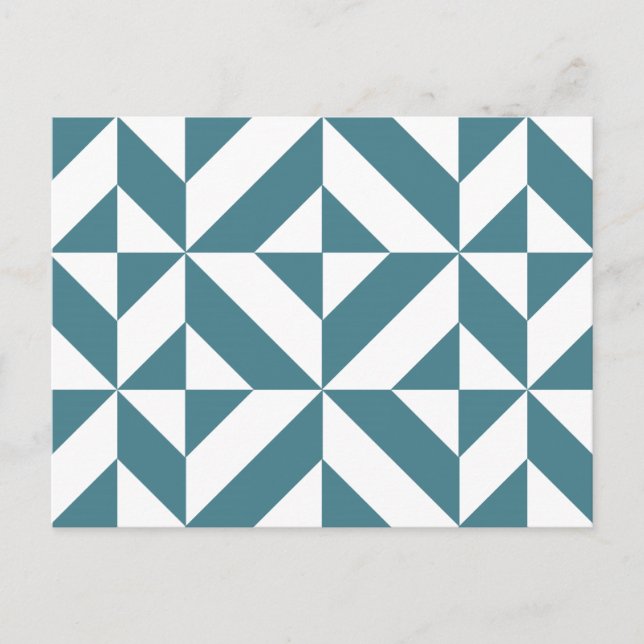 Deep Teal Green Geometric Deco Cube Pattern Postcard (Front)