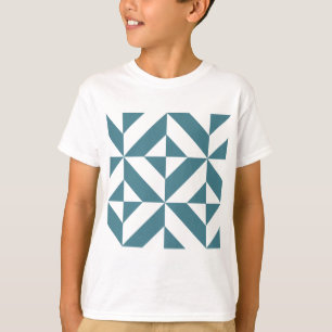 Deep Teal Green Geometric Deco Cube Pattern T-Shirt