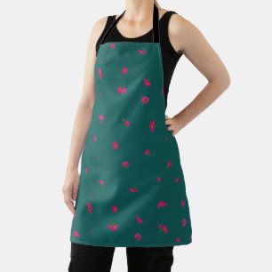 Deep Teal Japanese Deep Pink Cosmos Floral Pattern Apron