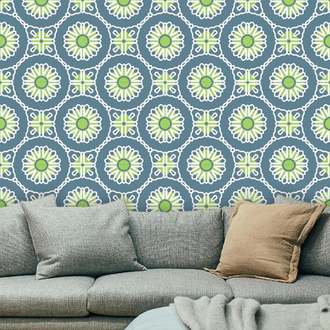 Deep Teal Lime Green Modern Bohemian Geometric  Wallpaper (Creator Uploaded)