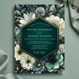 Deep Teal Lush Bloom Wedding Invitation