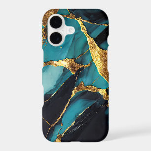 Deep Teal Marble with Bold Gold Veins