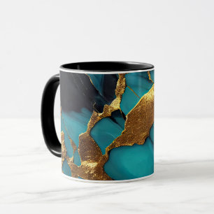 Deep Teal Marble with Bold Gold Veins Mug