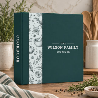 Deep Teal Minimalist Family Recipes Cookbook Binder