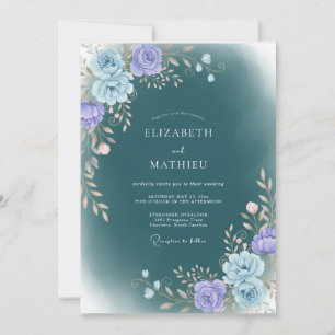 Deep Teal Moody Winter Wedding Invitation