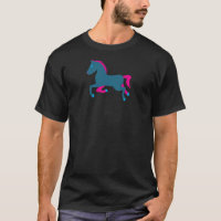 Deep Teal, Pink & Blue Galloping Horse T-Shirt