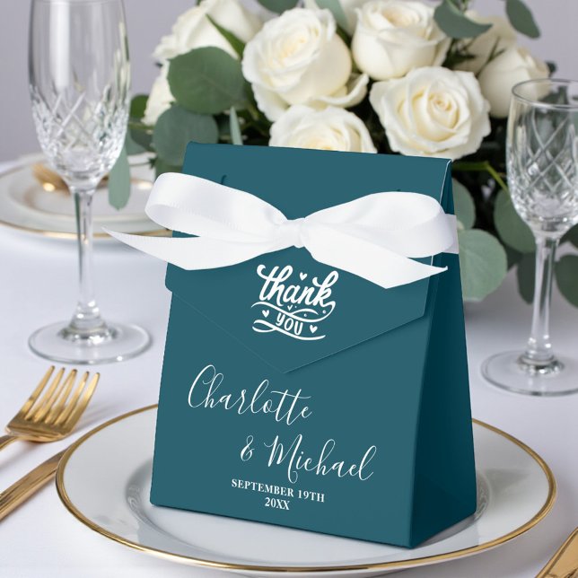 Deep Teal Script Minimalist Wedding Favor Box (Creator Uploaded)