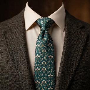 Deep Teal Vintage Floral Tie