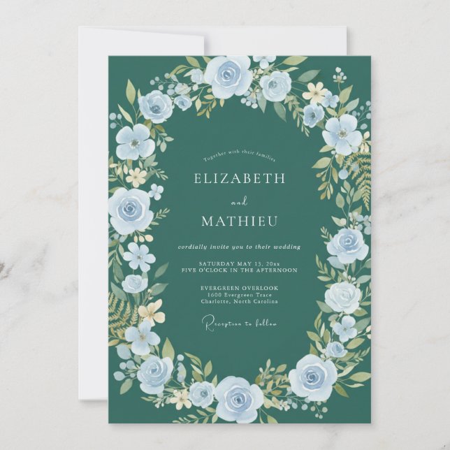 Deep Teal Watercolor Wedding Invitation (Front)