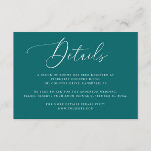 Deep Teal Wedding Hotel Details Jewel Tone Enclosure Card