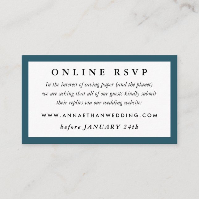 Deep Teal Wedding Online RSVP Card (Front)