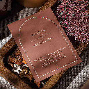 Deep Terracotta Arch Fall Wedding   Photo + QR  Invitation