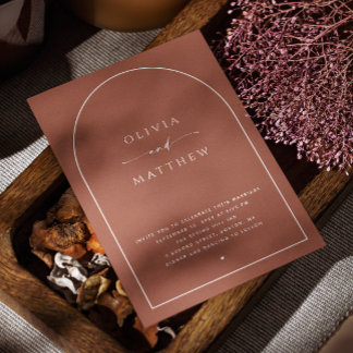 Deep Terracotta Arch Fall Wedding | Photo + QR  Invitation