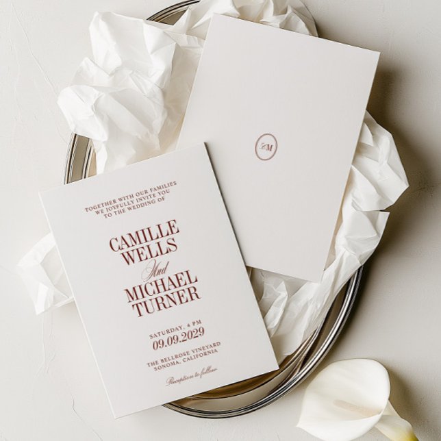 Deep Terracotta Elegant Monogram Wedding Invite (Deep Terracotta Elegant Monogram Wedding Invite)
