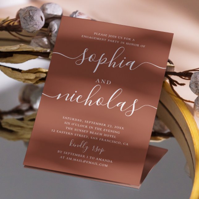 Deep Terracotta Engagement Party | Rust Clay Fall Invitation (Creator Uploaded)