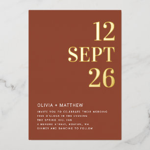 Deep Terracotta & Gold Wedding Minimalist Photo