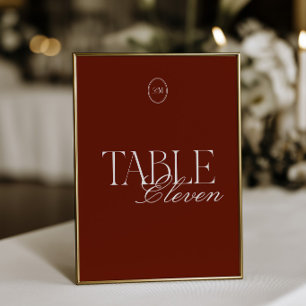 Deep Terracotta Red Wedding Table Number Card