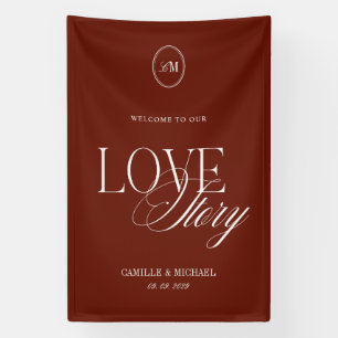 Deep Terracotta Red Welcome To Our Wedding Vinil  Banner