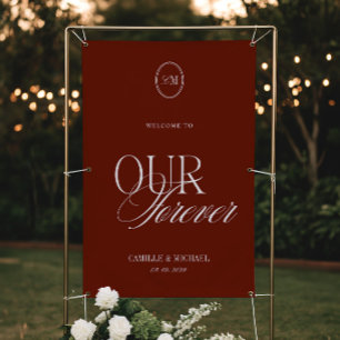Deep Terracotta Red Welcome To Our Wedding Vinil Banner