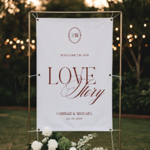 Deep Terracotta Red Welcome To Our Wedding Vinil Banner